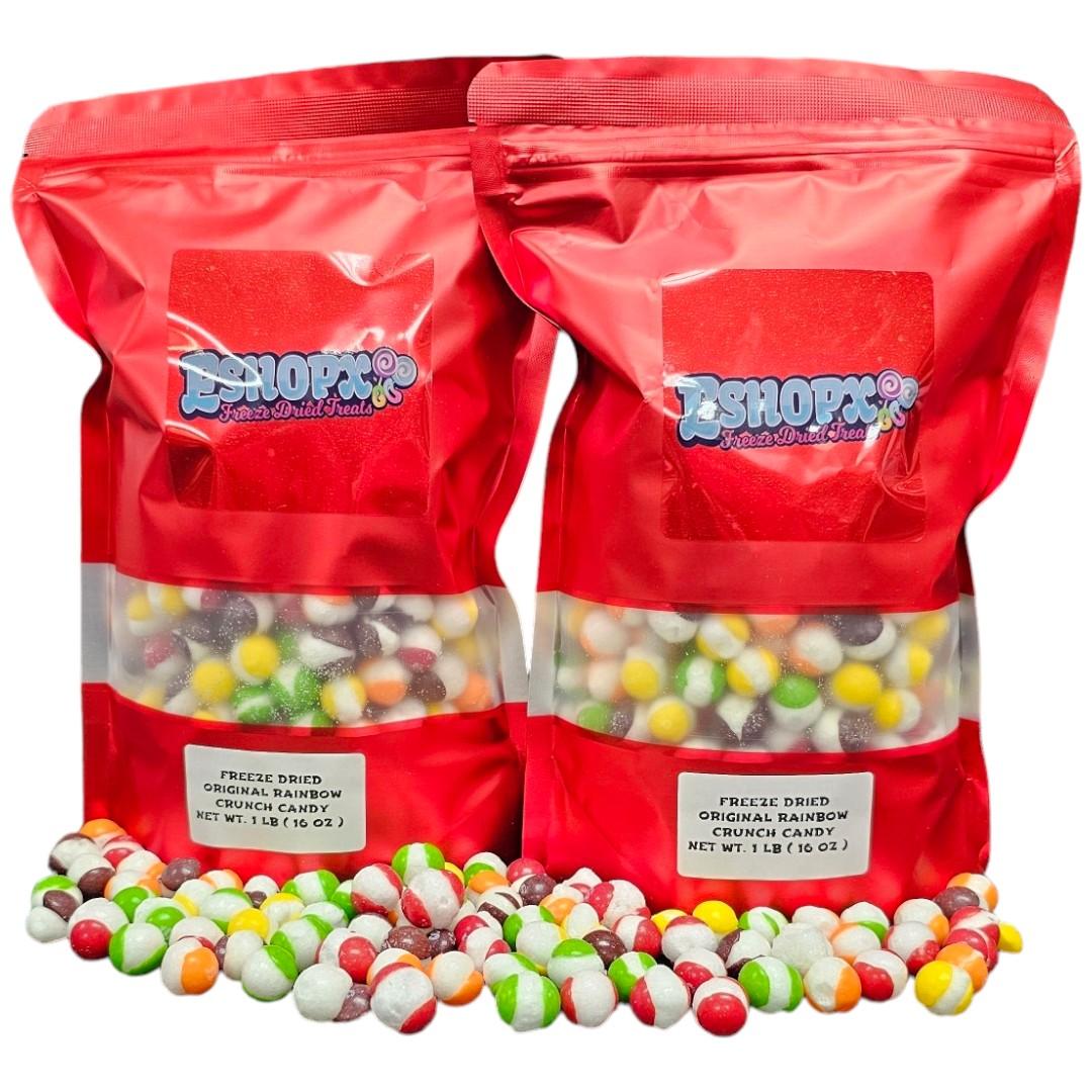 eShopX 2 Pounds bundle Freeze Dried Rainbow Crunch Candy Sweet Snack Bite Sugar Bonbon Flavor Fruity Rainbow Crunch Set Crunchy Candy